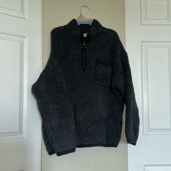 Aerie Sherpa Quarter Zip Coat Grey Sz Large - Picture 2 of 4